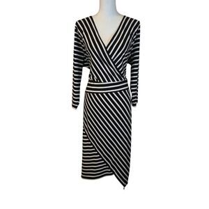 Lane Bryant Striped Faux Wrap Midi Dress Size 18/20 Black Career Preppy Feminine